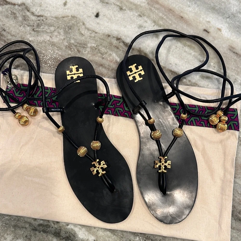 NWOB Tory Burch Capri Lace‑Up Sandals – Perfect Black – Size 8 – With Dust Bag - Picture 7 of 13